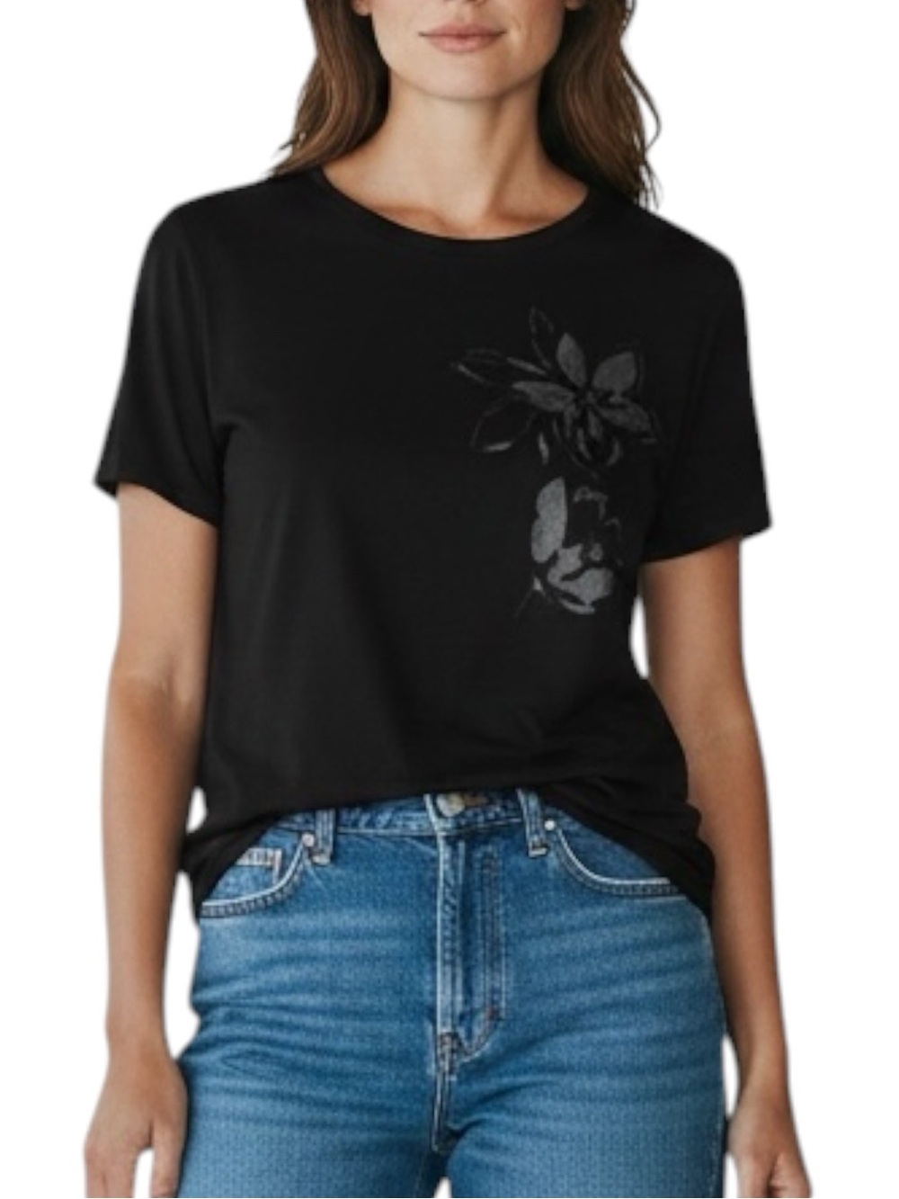 TORRID Beaded Botanical Perfect Super Soft Crew Neck Tee in Black Size 1 (1X)